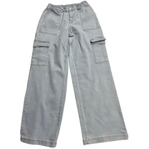 No Boundaries Cargo Jeans Pants Wide Leg High Waist Stretch Womens Sz Small Blue